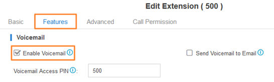 Enable voicemail feature on extension