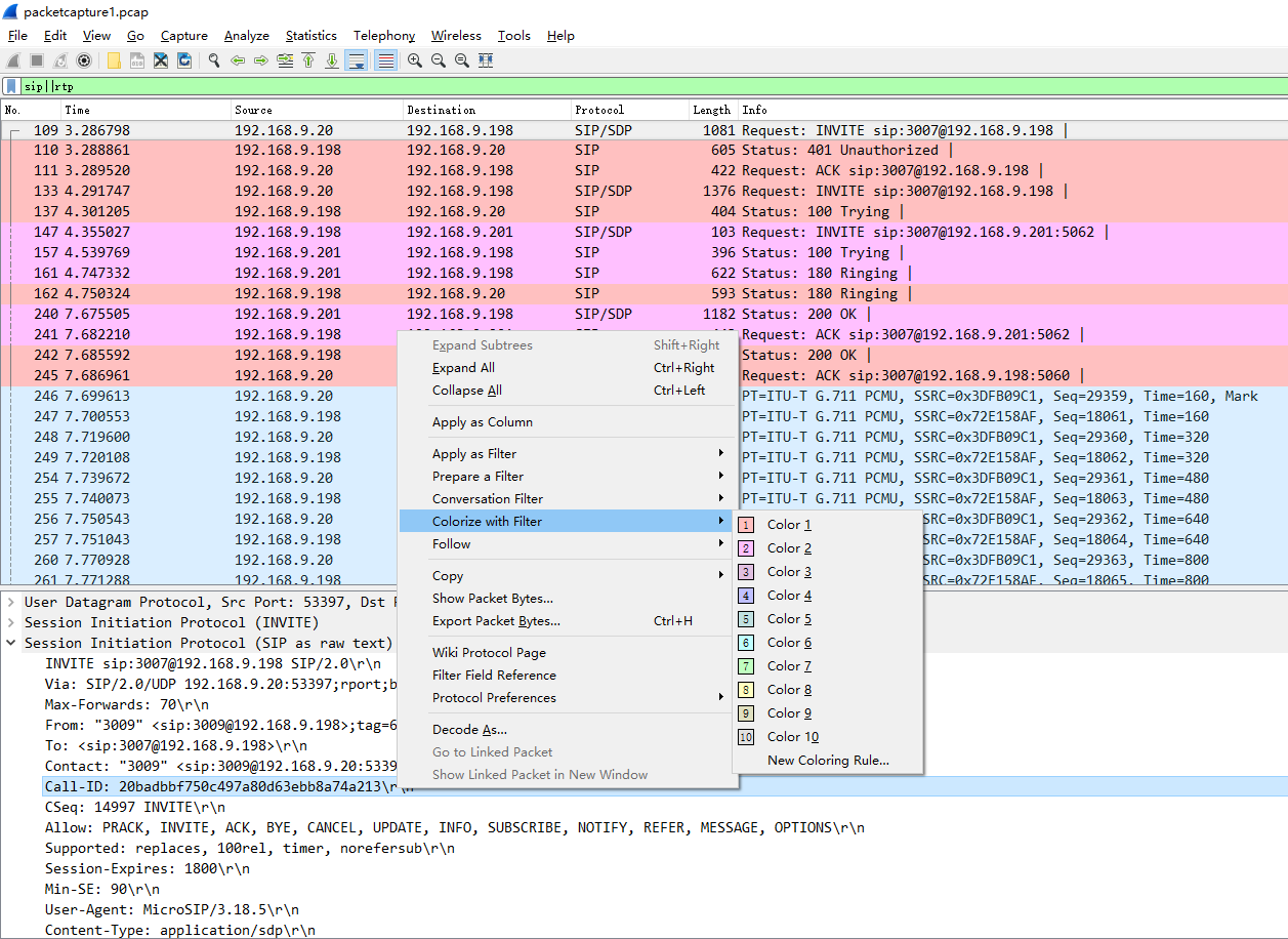 wireshark filters examples sip