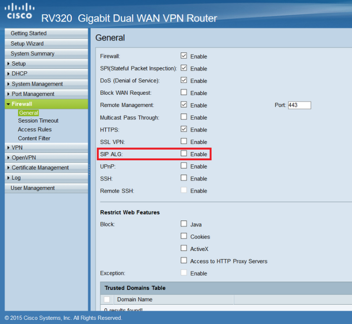 Disable SIP ALG for One Way Audio 30 Seconds Call Hang up Issue