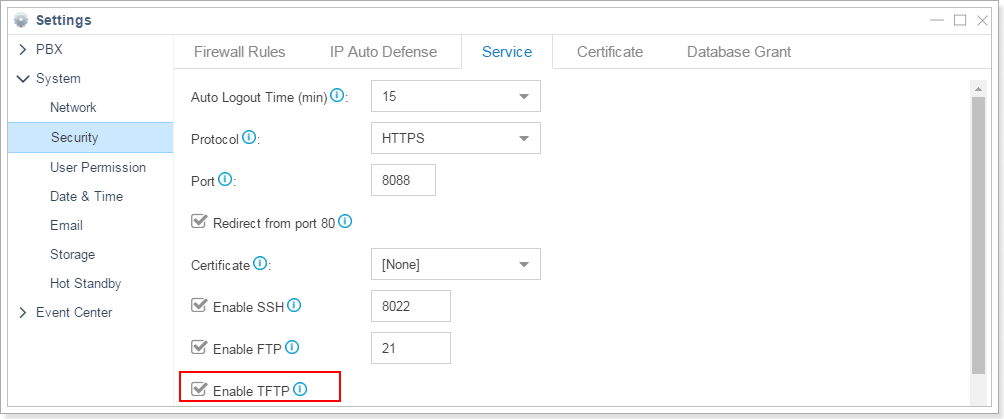 Enable TFTP Service on S-Series VoIP PBX