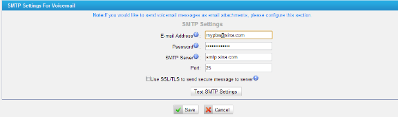 SMTP settings for voicemail