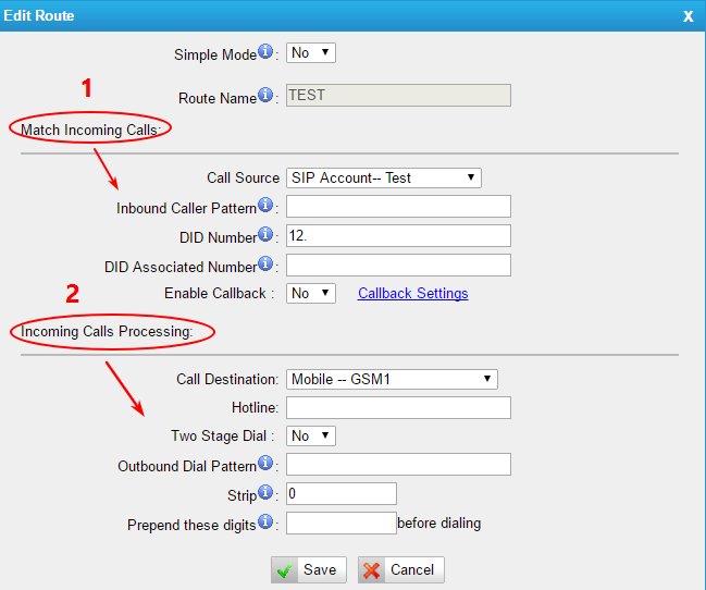 Call Route Settings in TG Series VoIP GSM Gateway